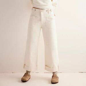 Free People Palmer Cuffed Wide Leg Jeans Cream